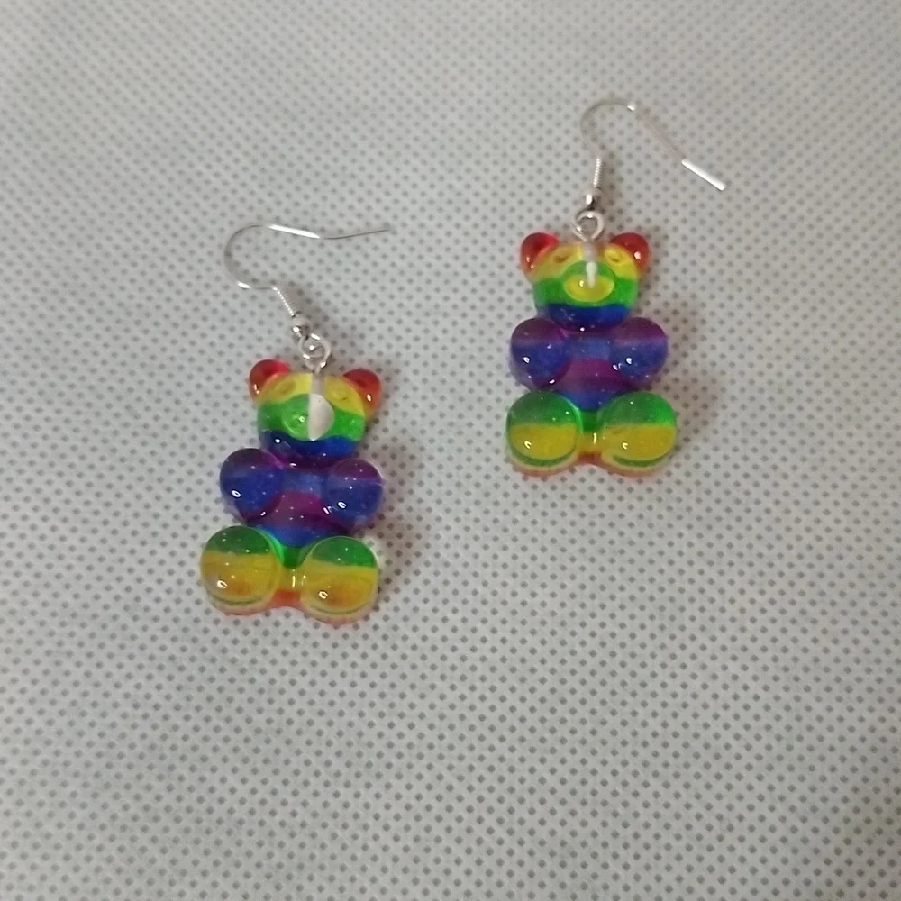 Girls / Womens Rainbow Teddy Bear Pierced Earrings